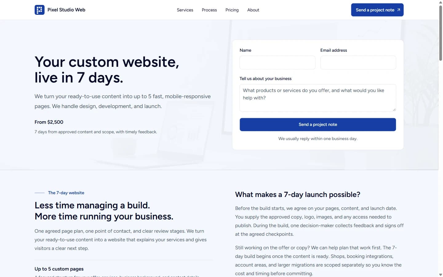 Pixel Studio Web homepage and navigation