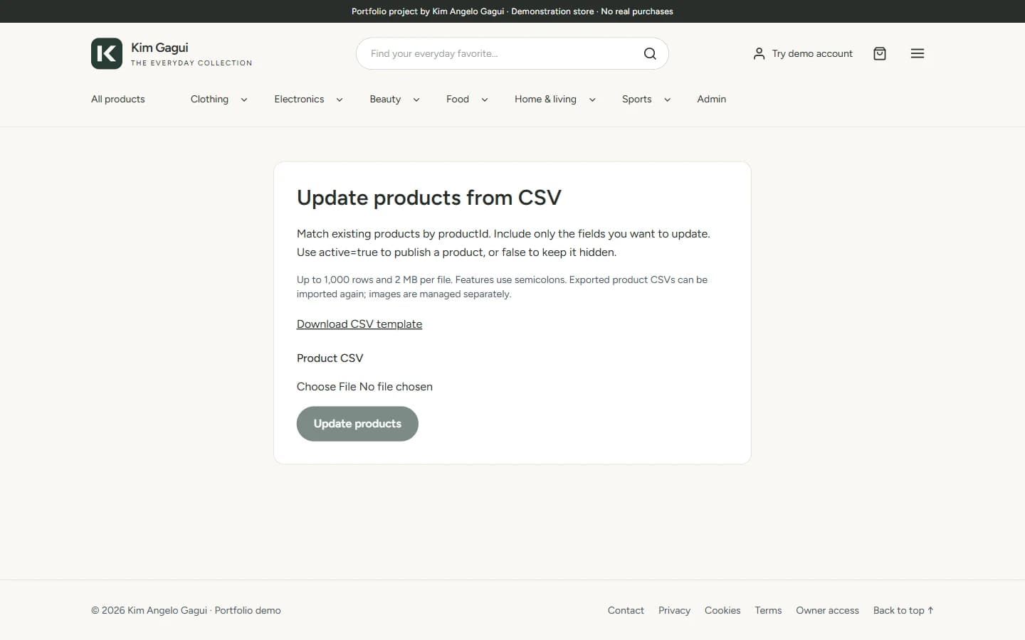 E-commerce Store & Admin: The batch update workflow for existing product records.