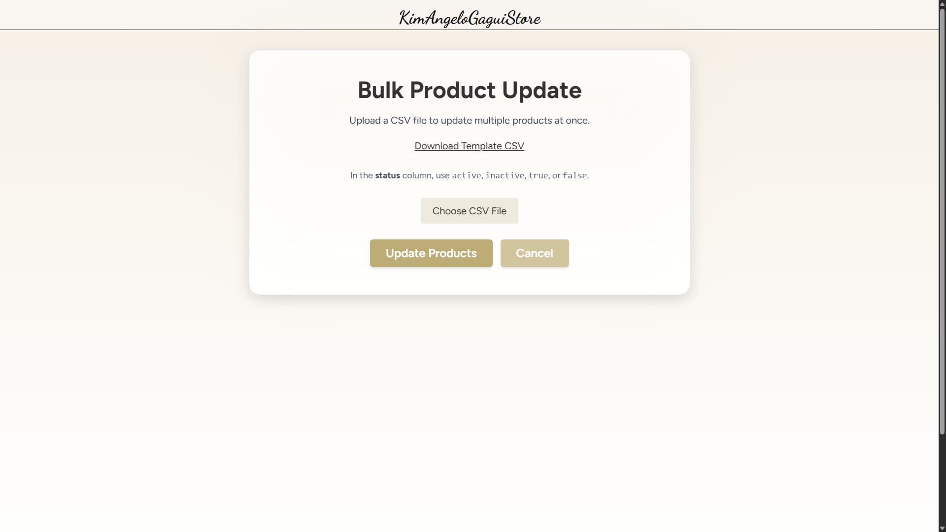 E-commerce Store & Admin: Bulk Update Products