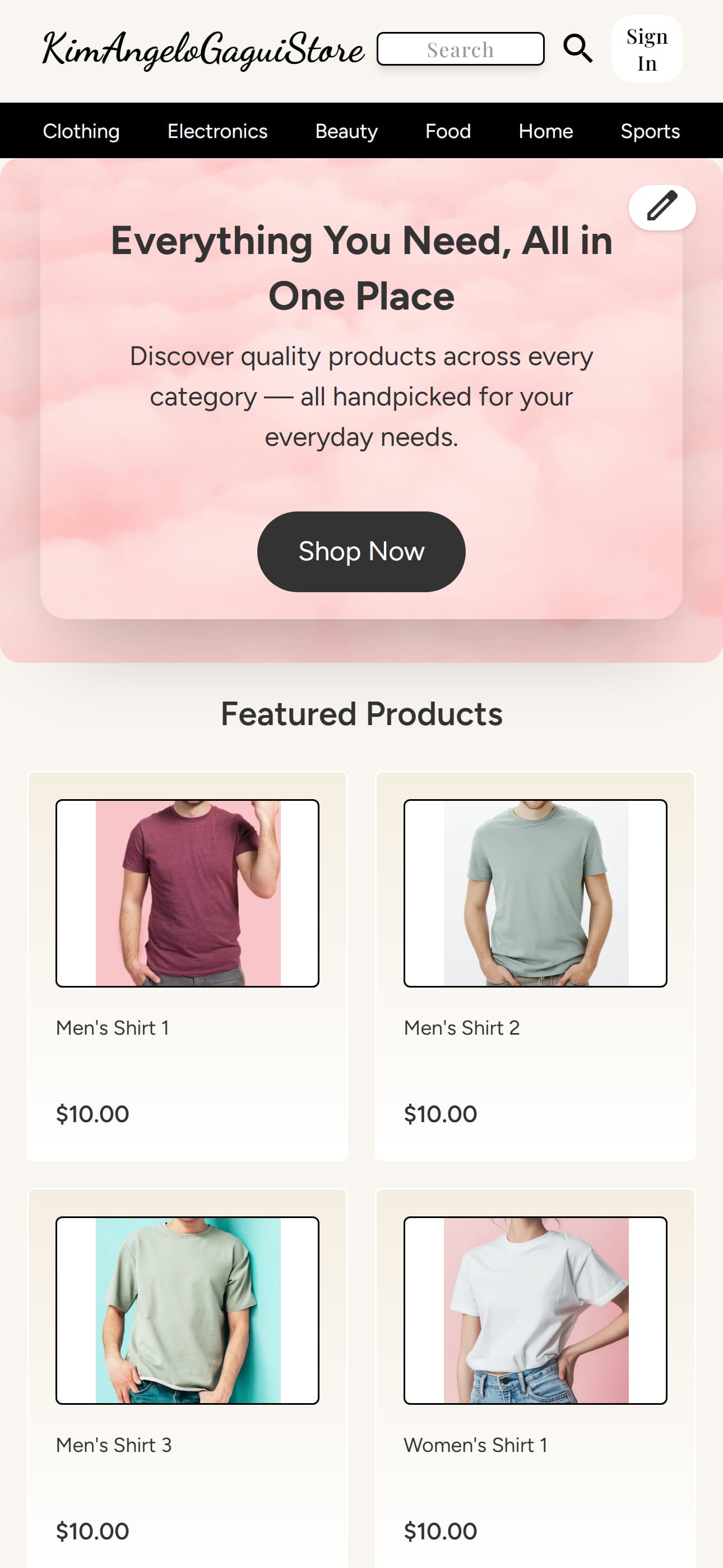 E-commerce Store & Admin: Home Mobile