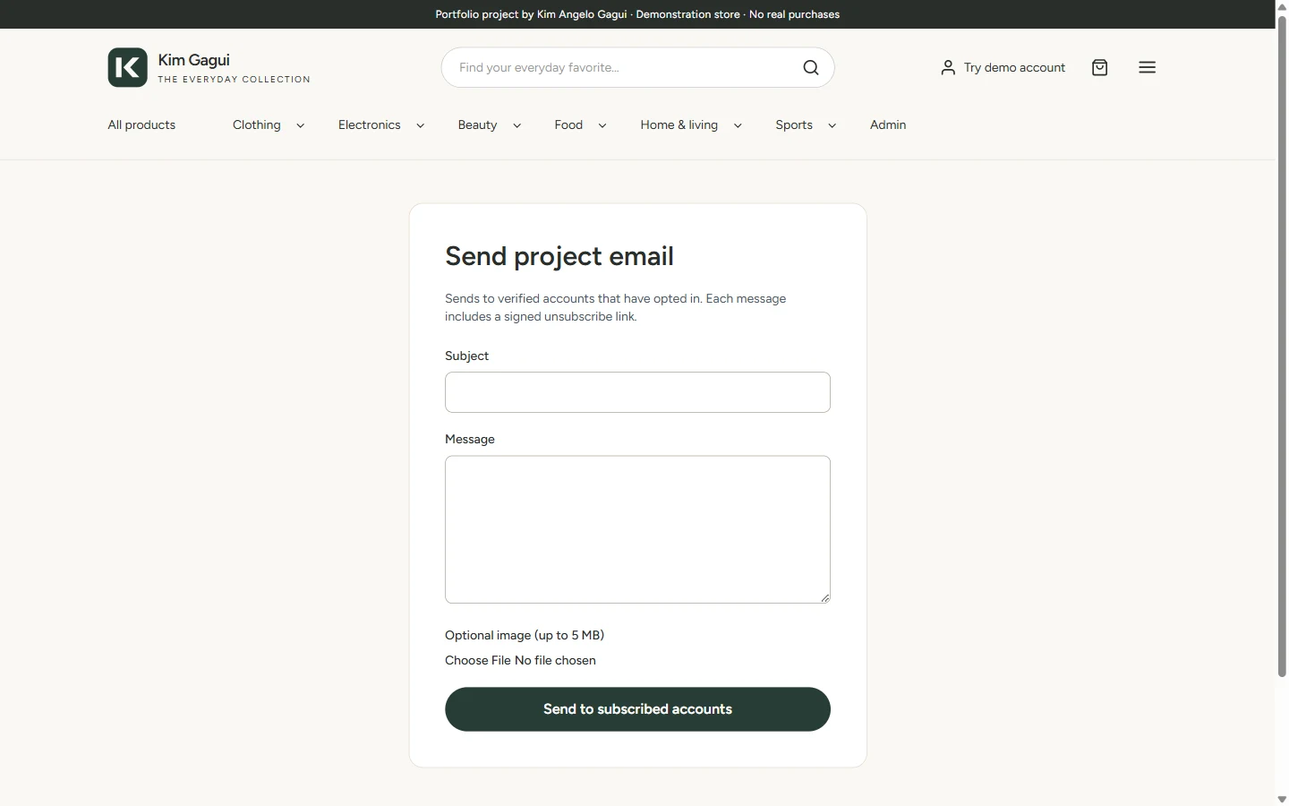 E-commerce Store & Admin: The admin email workflow for verified accounts that have opted in.