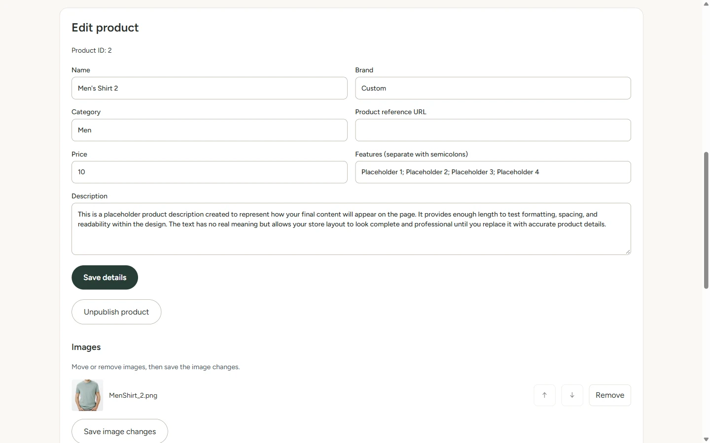 E-commerce Store & Admin: Editing product information and availability from the admin interface.
