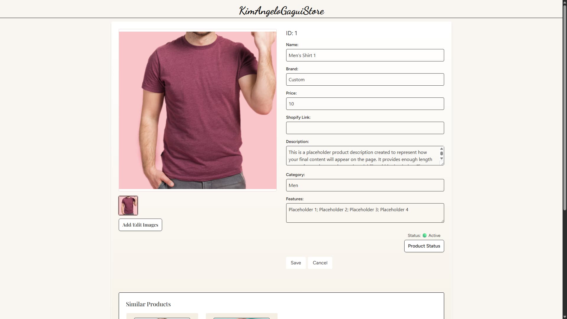 E-commerce Store & Admin: Update Product Info