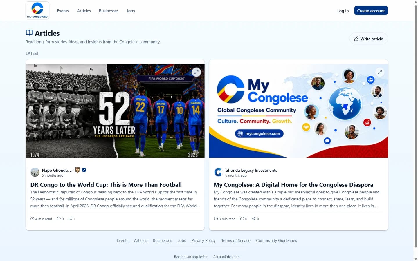 My Congolese: Published articles bring community stories into a browsable public page.