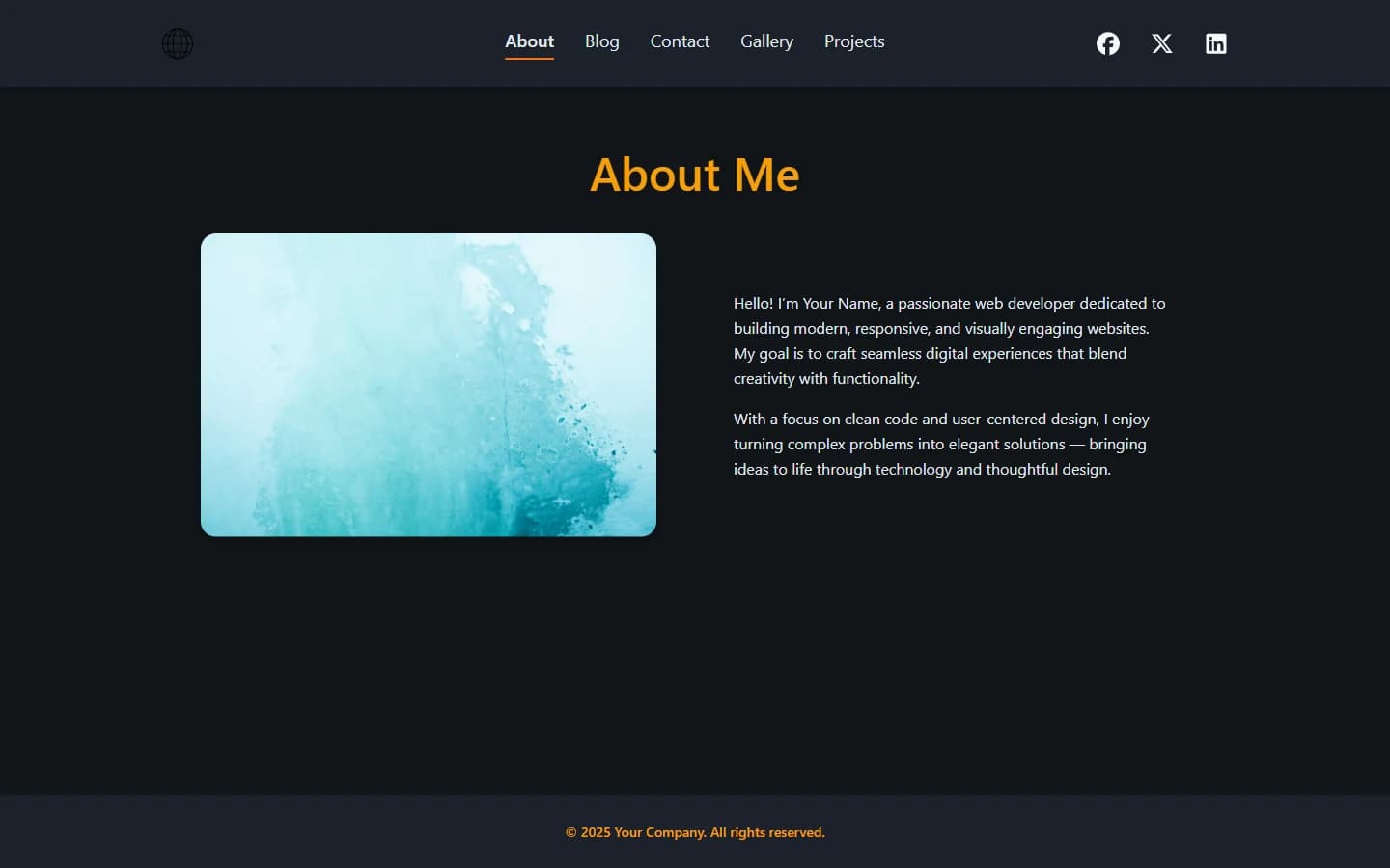 React Portfolio Template: The template layout for personal background and skills.