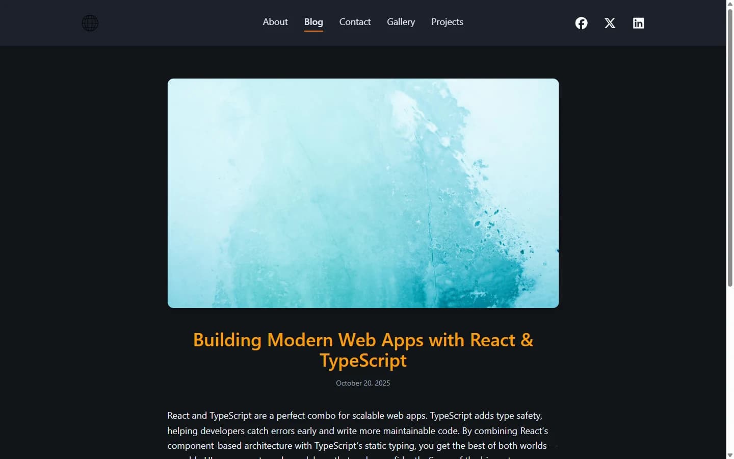 React Portfolio Template: A focused article layout for longer writing.