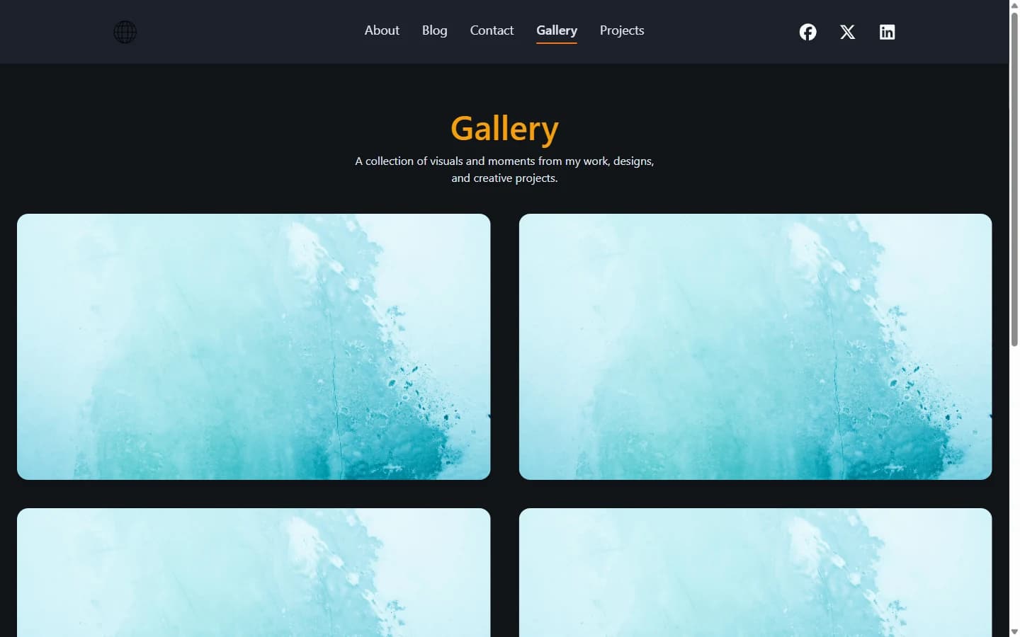 React Portfolio Template: The gallery layout for image collections.