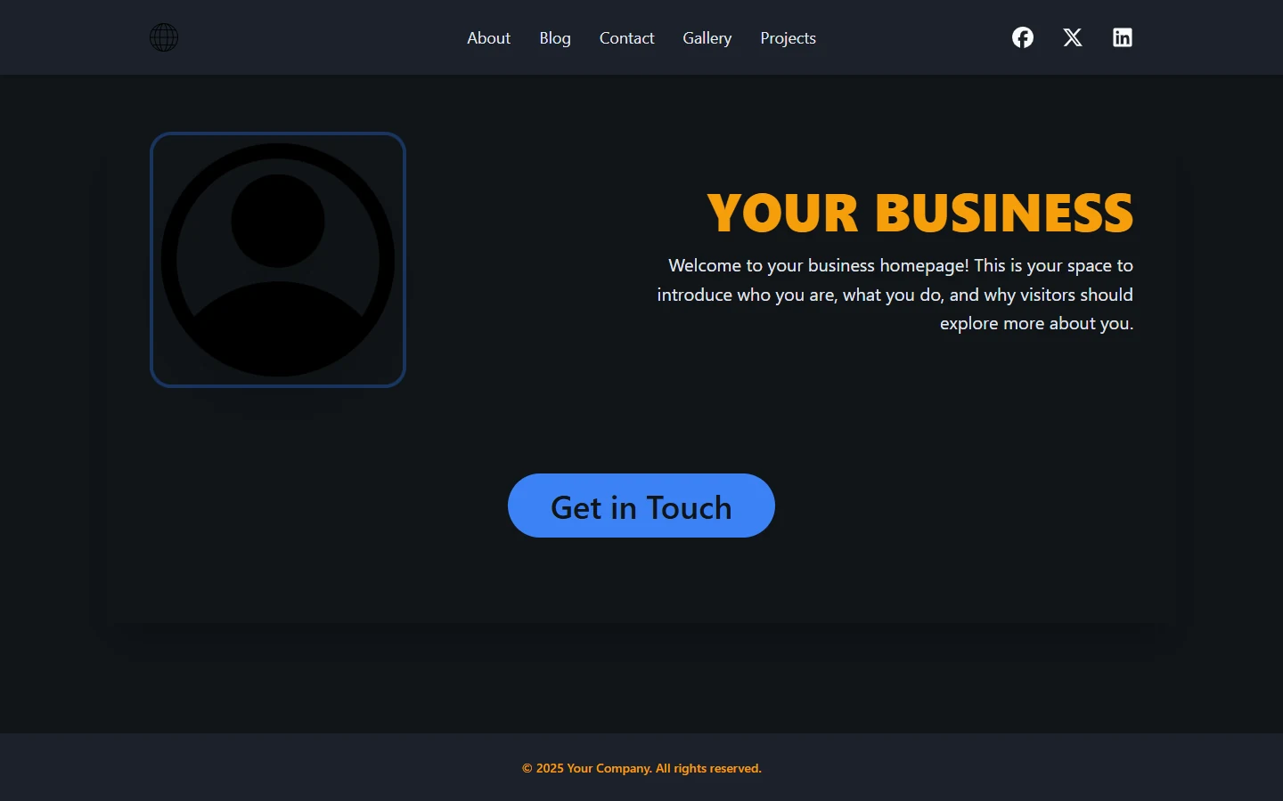 React Portfolio Template homepage and navigation